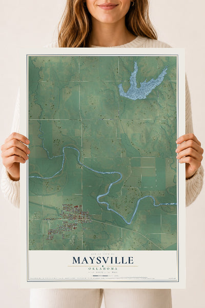 Map of Maysville, Oklahoma, 18 x 24 inch unframed archival matte print