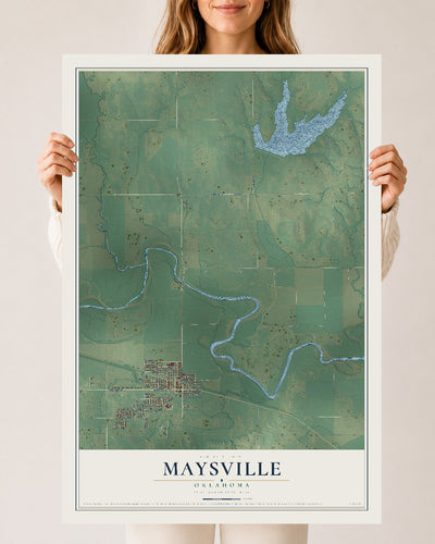 Map of Maysville, Oklahoma, 24 x 36 inch unframed archival matte print