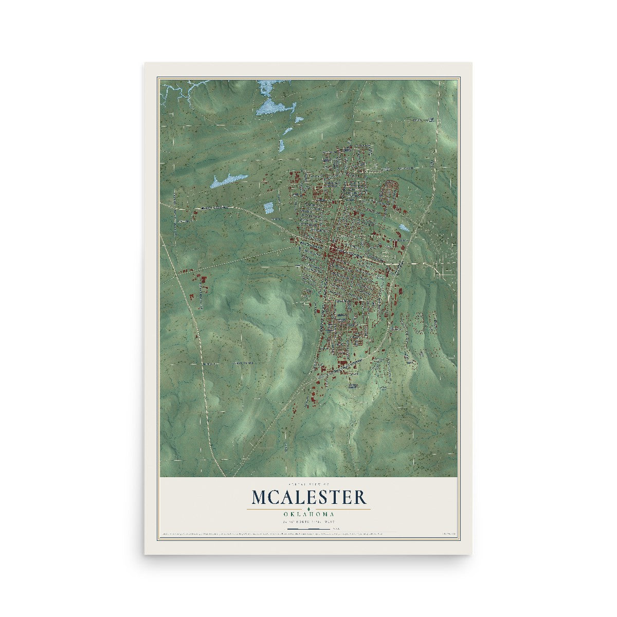 Map of McAlester, Oklahoma, 12 x 18 inch unframed archival matte print
