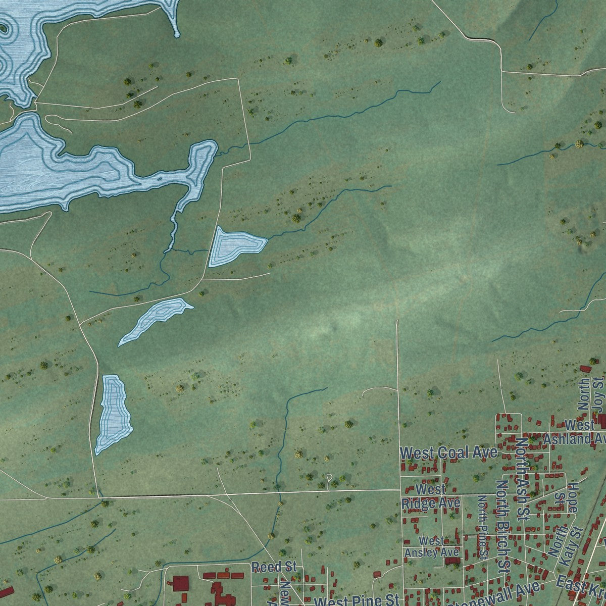 Second close-up of the map of McAlester, Oklahoma print showing more streets and buildings