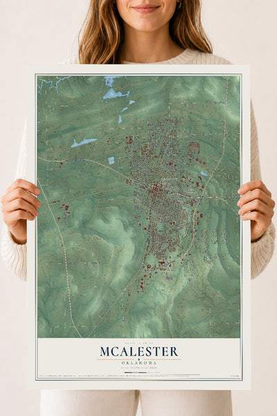 Map of McAlester, Oklahoma, 18 x 24 inch unframed archival matte print