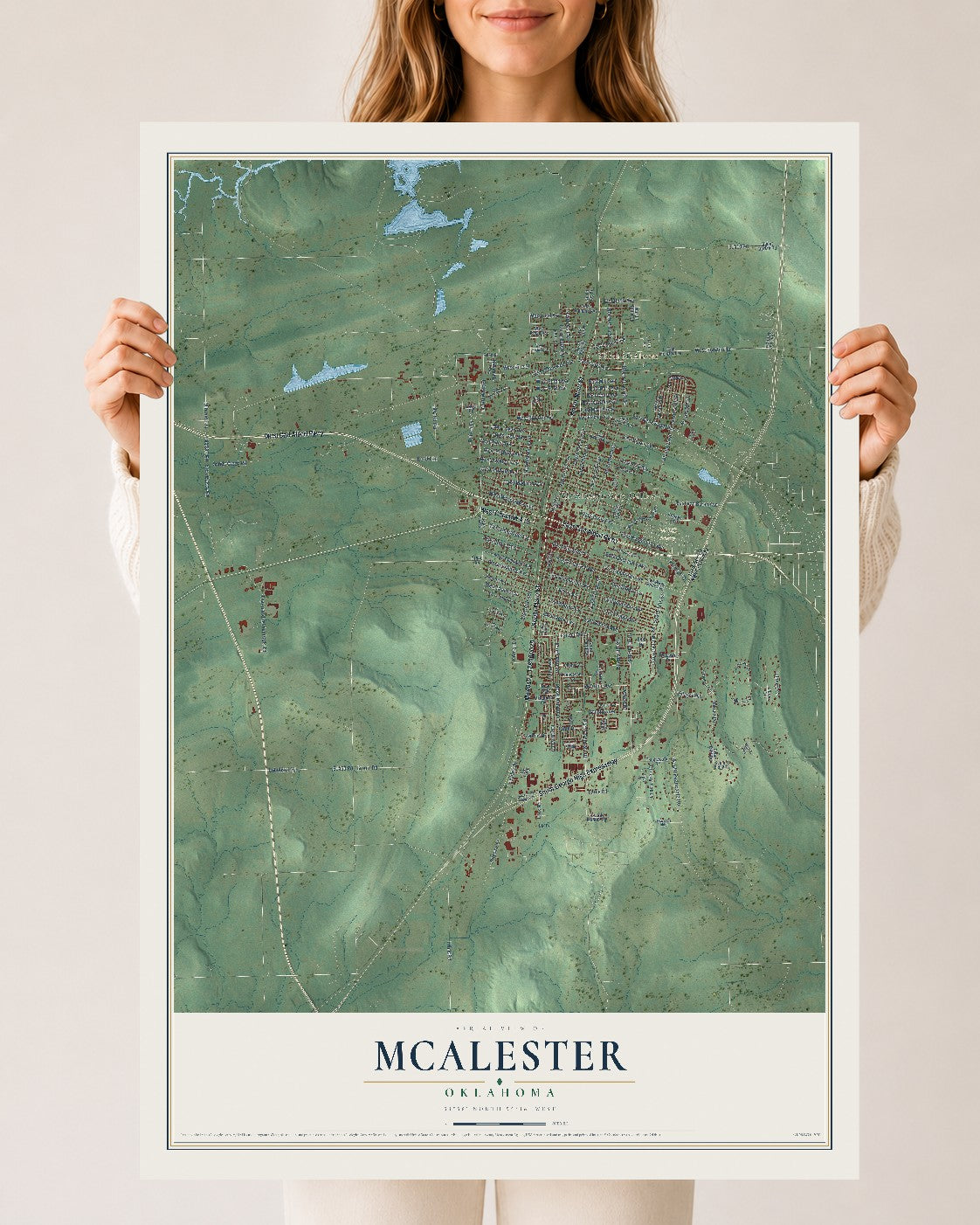 Map of McAlester, Oklahoma, 24 x 36 inch unframed archival matte print