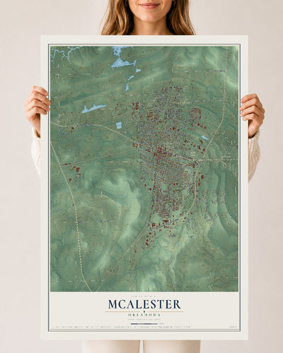 Map of McAlester, Oklahoma, 24 x 36 inch unframed archival matte print