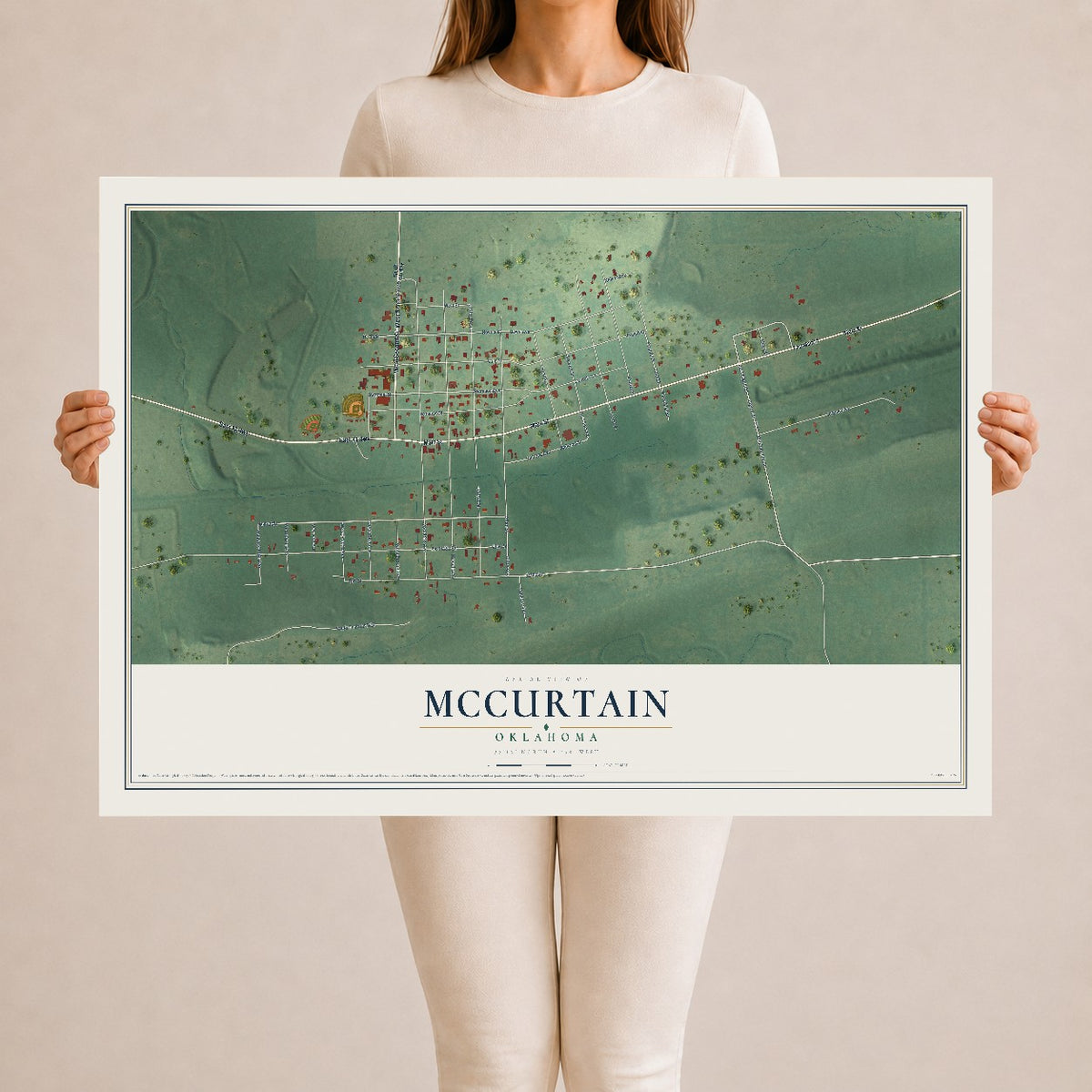 Map of McCurtain, Oklahoma, 24 x 36 inch unframed archival matte print