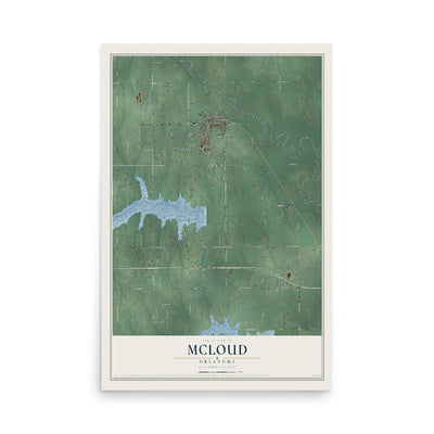 Map of McLoud, Oklahoma, 12 x 18 inch unframed archival matte print