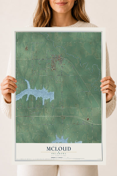 Map of McLoud, Oklahoma, 18 x 24 inch unframed archival matte print