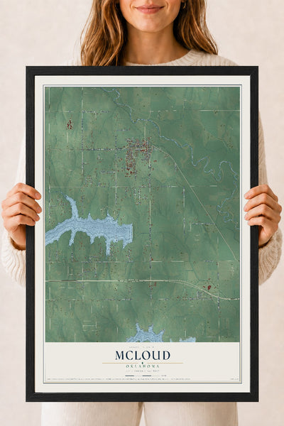 Map of McLoud, Oklahoma, 18 x 24 inch print in a black wood frame