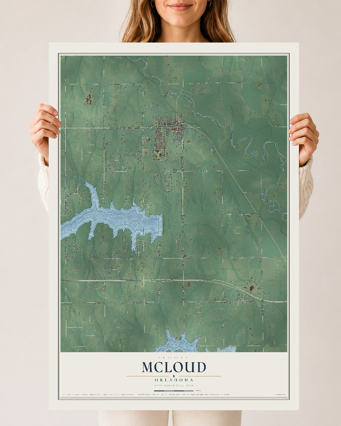 Map of McLoud, Oklahoma, 24 x 36 inch unframed archival matte print