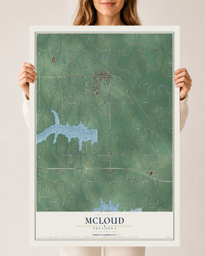 Map of McLoud, Oklahoma, 24 x 36 inch unframed archival matte print