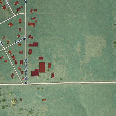 Close-up of the map of Mead, Oklahoma print showing street and building detail