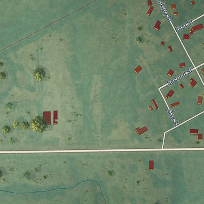 Second close-up of the map of Mead, Oklahoma print showing more streets and buildings