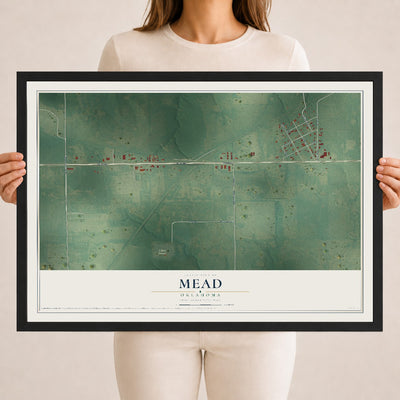 Map of Mead, Oklahoma, 18 x 24 inch print in a black wood frame