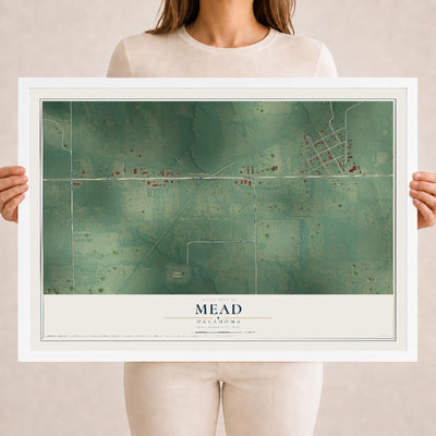 Map of Mead, Oklahoma, 18 x 24 inch print in a white wood frame