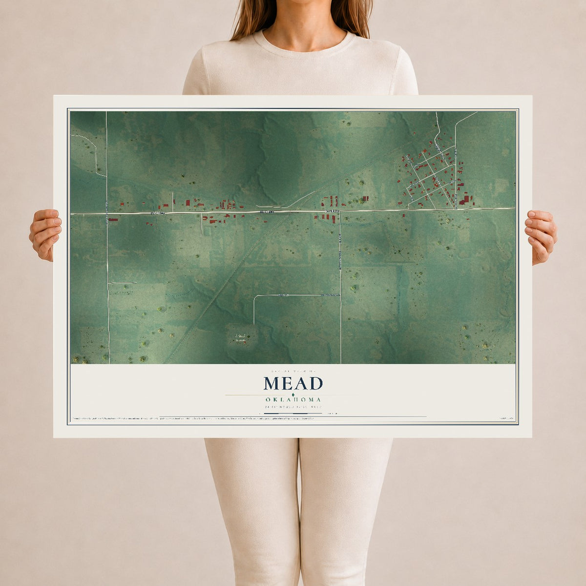Map of Mead, Oklahoma, 24 x 36 inch unframed archival matte print