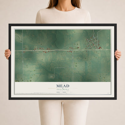 Map of Mead, Oklahoma, 24 x 36 inch print in a black wood frame