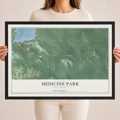 Map of Medicine Park, Oklahoma, 18 x 24 inch print in a black wood frame