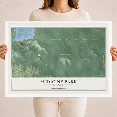 Map of Medicine Park, Oklahoma, 18 x 24 inch print in a white wood frame