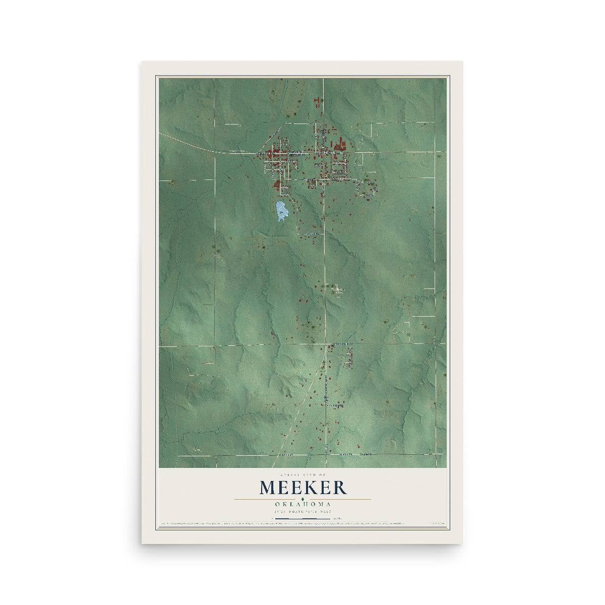 Map of Meeker, Oklahoma, 12 x 18 inch unframed archival matte print