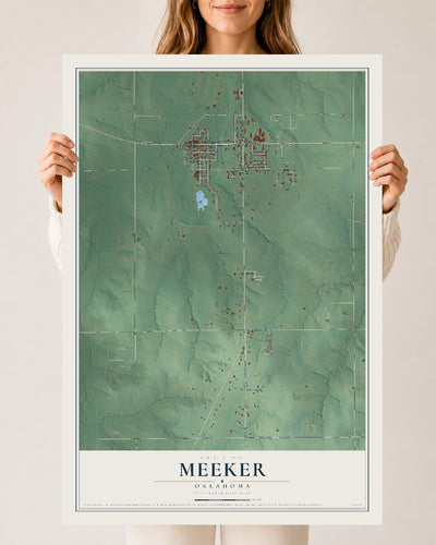 Map of Meeker, Oklahoma, 24 x 36 inch unframed archival matte print