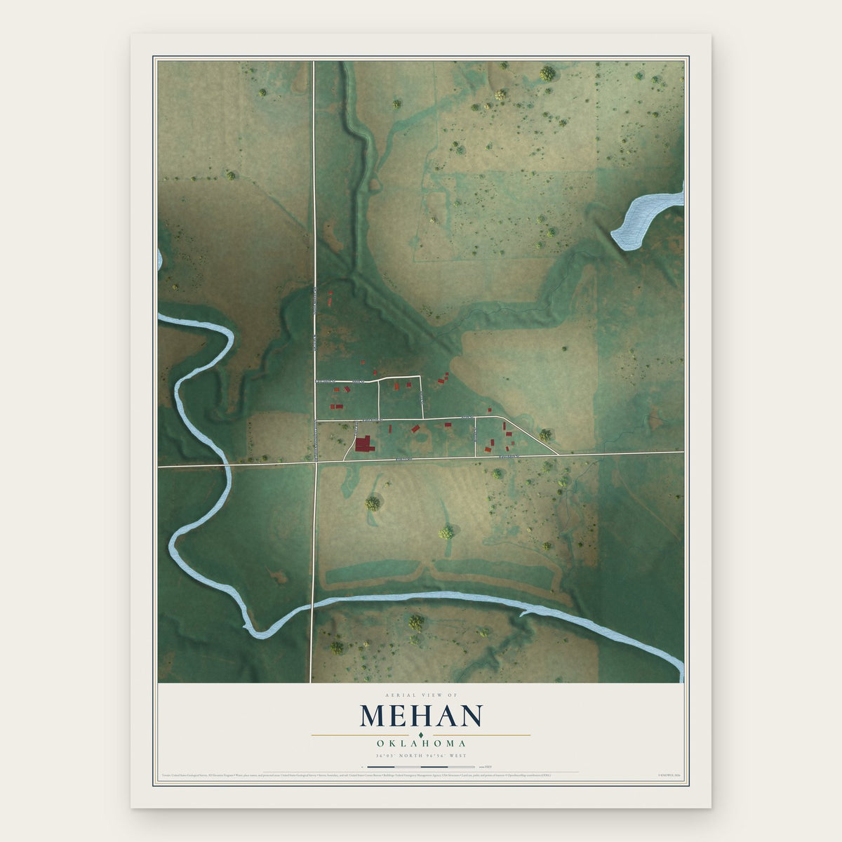 Mehan, Oklahoma map print, the full design