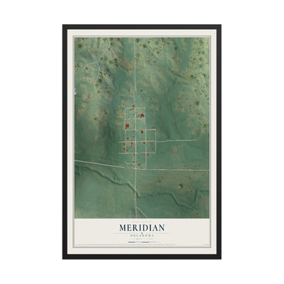 Map of Meridian, Oklahoma, 12 x 18 inch print in a black wood frame