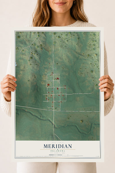 Map of Meridian, Oklahoma, 18 x 24 inch unframed archival matte print