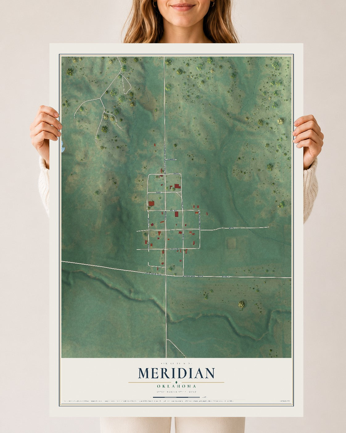 Map of Meridian, Oklahoma, 24 x 36 inch unframed archival matte print