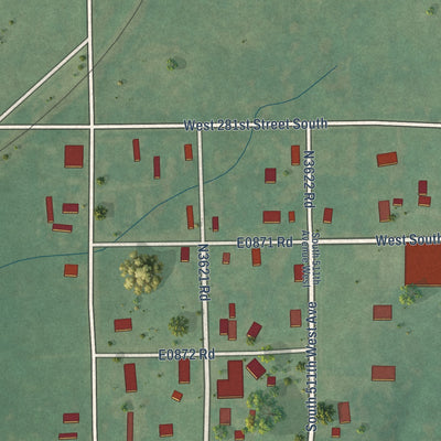 Close-up of the map of Milfay, Oklahoma print showing street and building detail