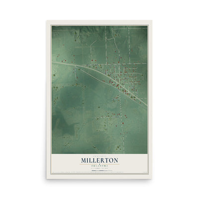 Map of Millerton, Oklahoma, 12 x 18 inch unframed archival matte print