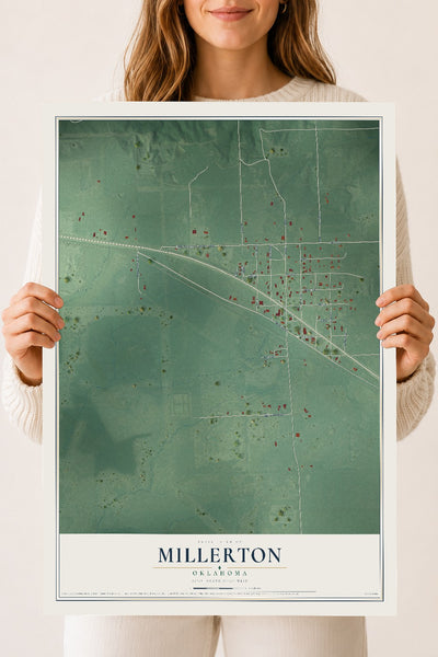 Map of Millerton, Oklahoma, 18 x 24 inch unframed archival matte print