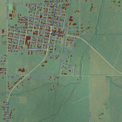 Close-up of the map of Minco, Oklahoma print showing street and building detail