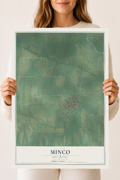 Map of Minco, Oklahoma, 18 x 24 inch unframed archival matte print