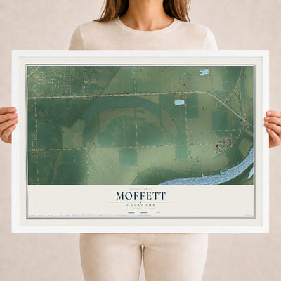 Map of Moffett, Oklahoma, 18 x 24 inch print in a white wood frame