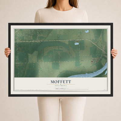 Map of Moffett, Oklahoma, 24 x 36 inch print in a black wood frame