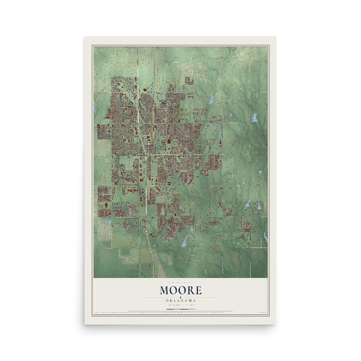 Map of Moore, Oklahoma, 12 x 18 inch unframed archival matte print