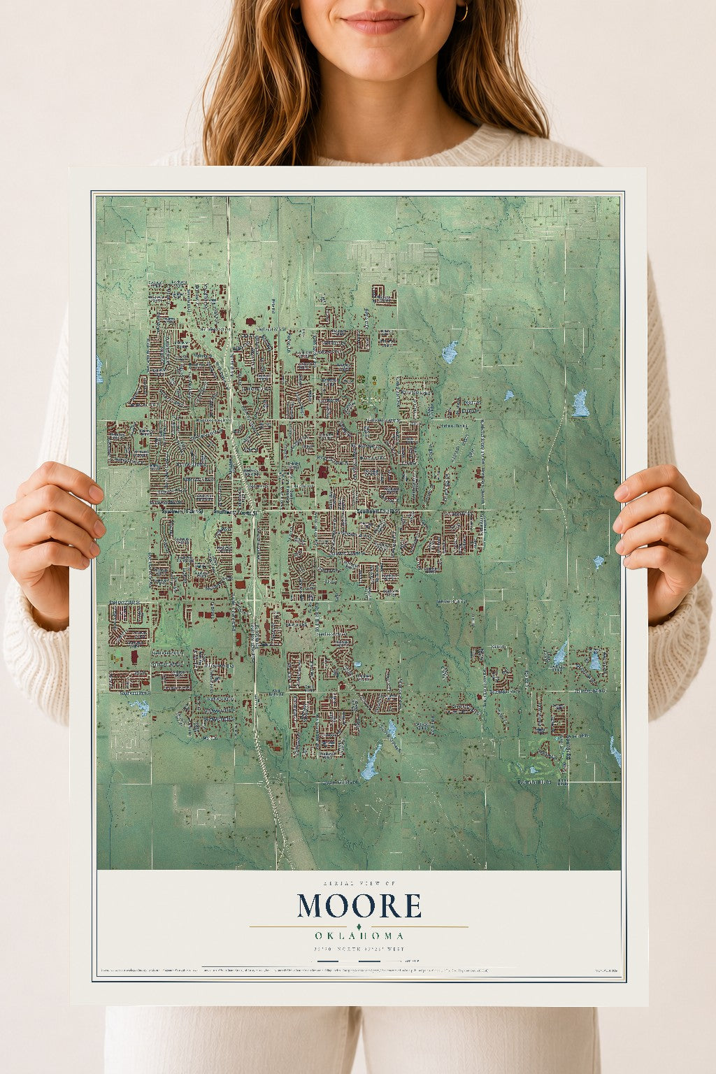 Map of Moore, Oklahoma, 18 x 24 inch unframed archival matte print