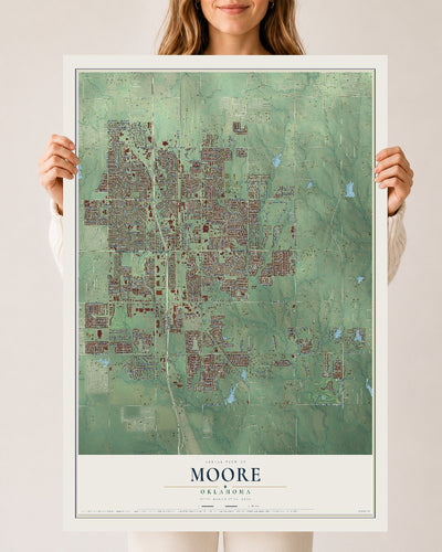 Map of Moore, Oklahoma, 24 x 36 inch unframed archival matte print