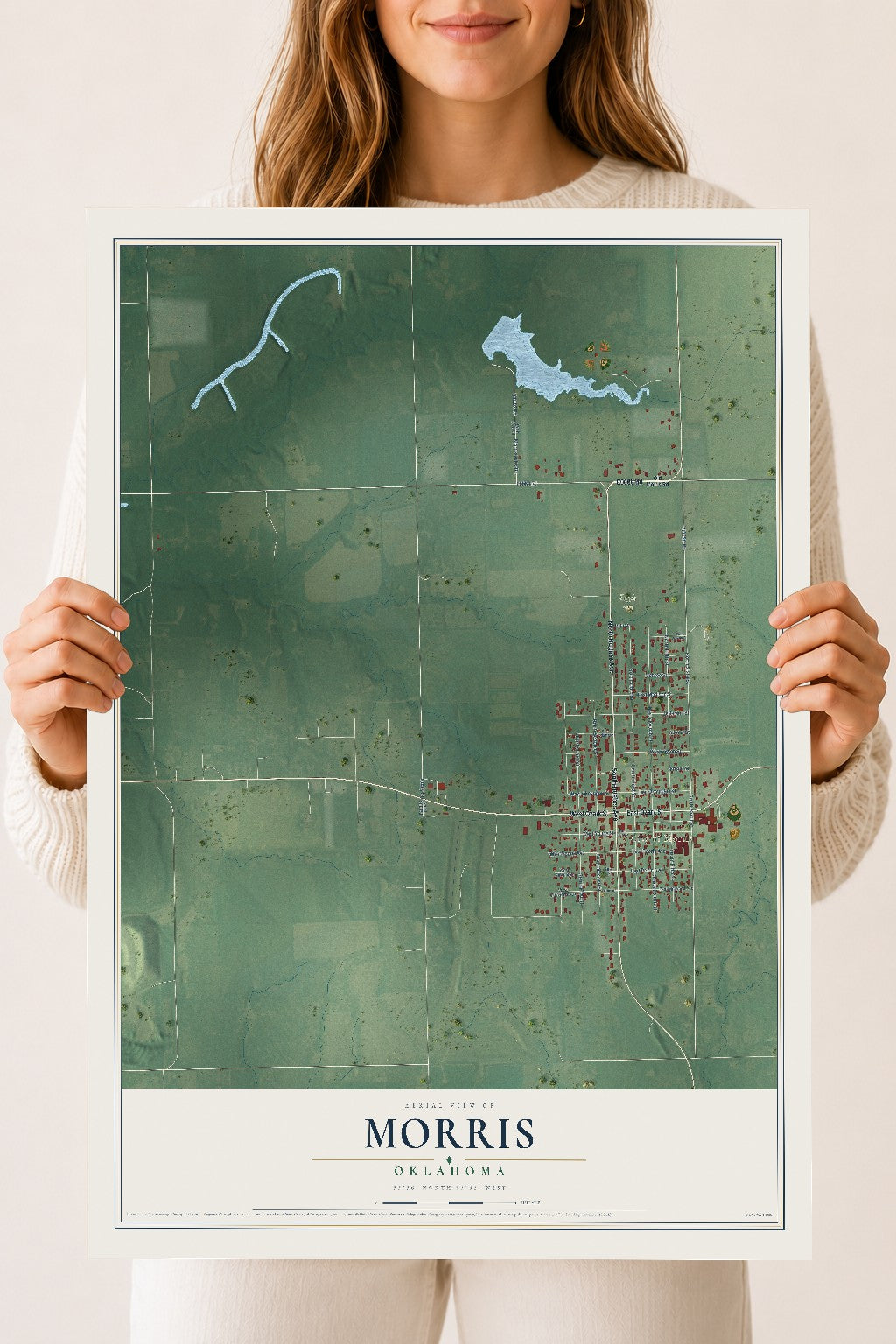 Map of Morris, Oklahoma, 18 x 24 inch unframed archival matte print