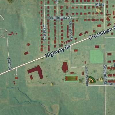 Close-up of the map of Morrison, Oklahoma print showing street and building detail