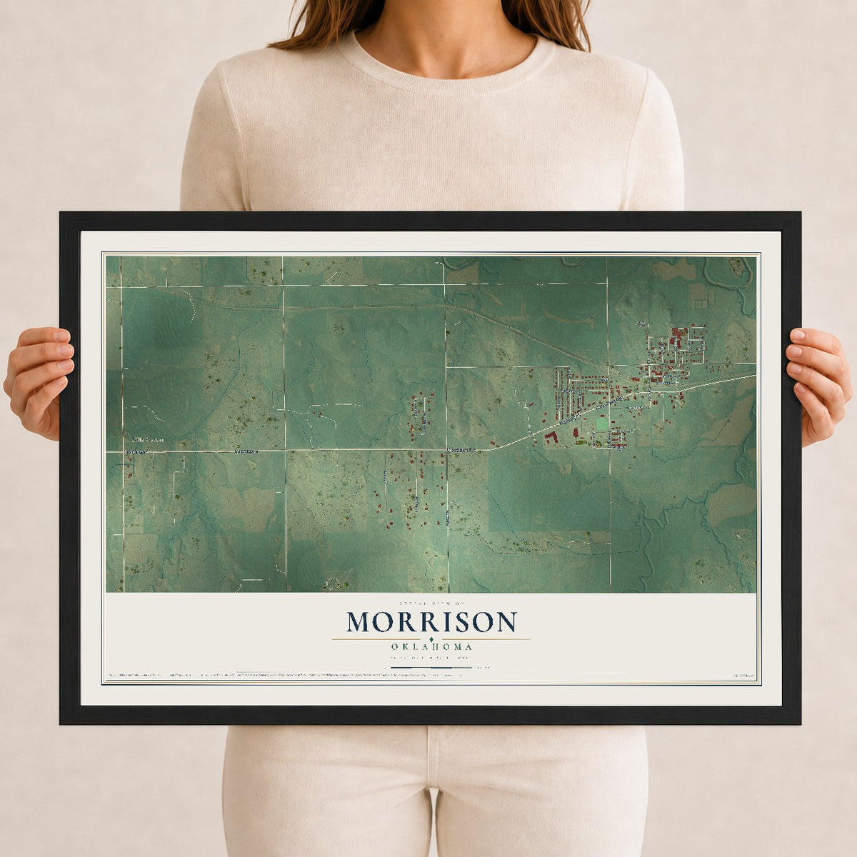 Map of Morrison, Oklahoma, 12 x 18 inch print in a black wood frame