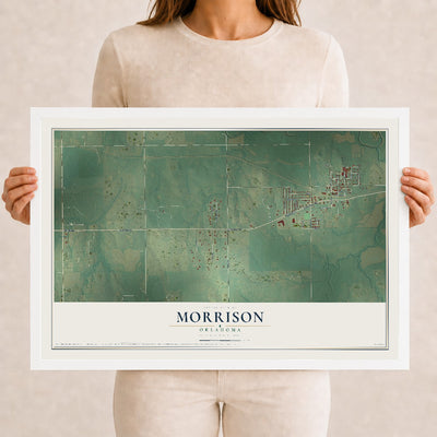 Map of Morrison, Oklahoma, 12 x 18 inch print in a white wood frame