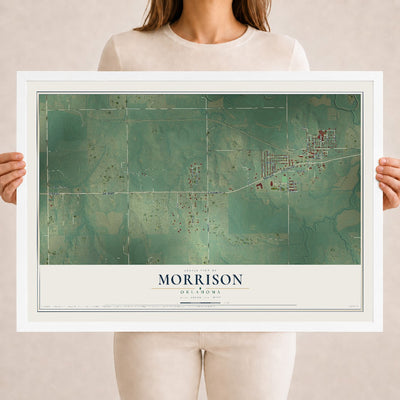 Map of Morrison, Oklahoma, 18 x 24 inch print in a white wood frame