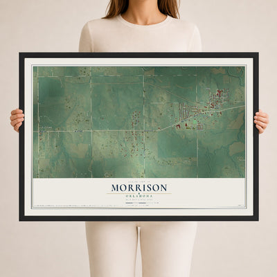 Map of Morrison, Oklahoma, 24 x 36 inch print in a black wood frame