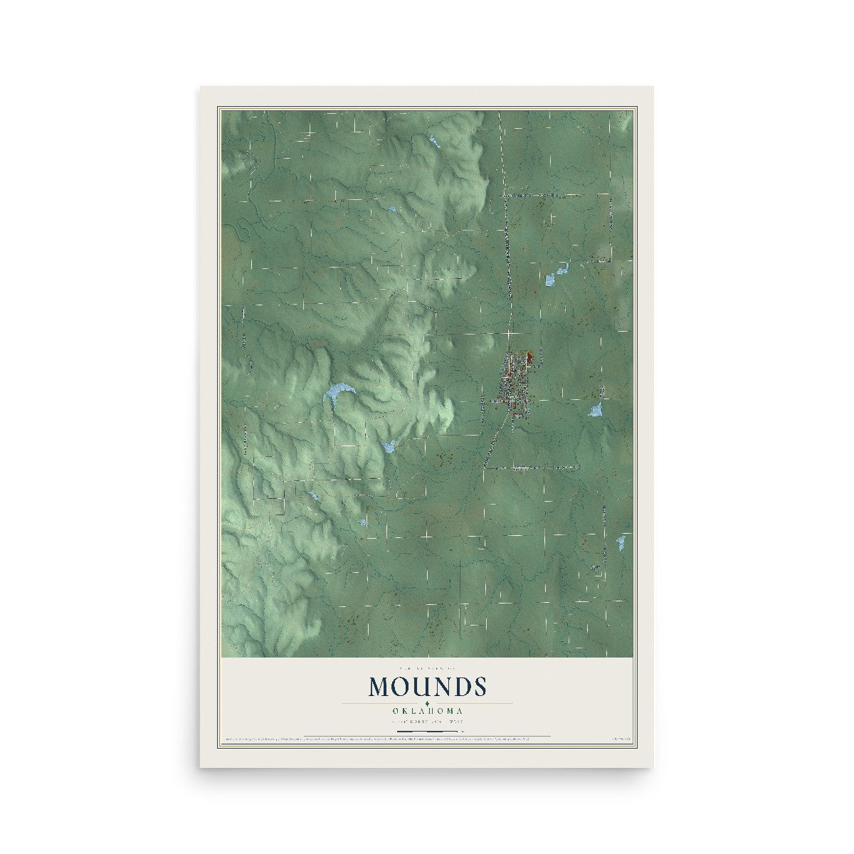 Map of Mounds, Oklahoma, 12 x 18 inch unframed archival matte print