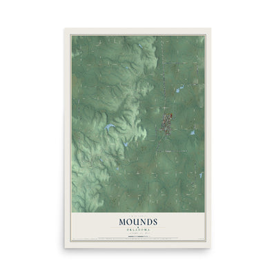 Map of Mounds, Oklahoma, 12 x 18 inch unframed archival matte print