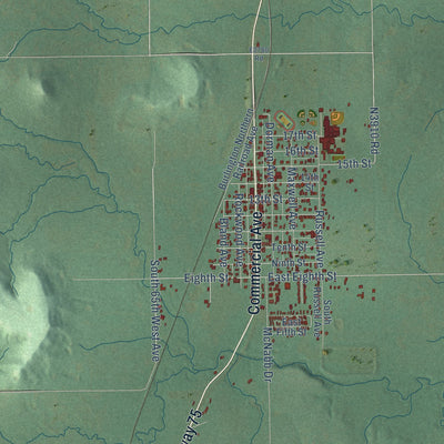 Close-up of the map of Mounds, Oklahoma print showing street and building detail