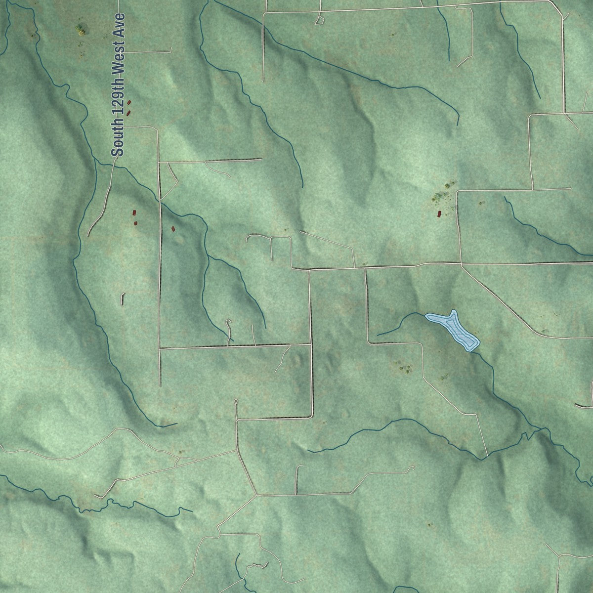 Second close-up of the map of Mounds, Oklahoma print showing more streets and buildings