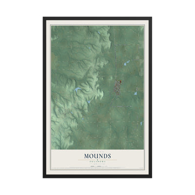 Map of Mounds, Oklahoma, 12 x 18 inch print in a black wood frame