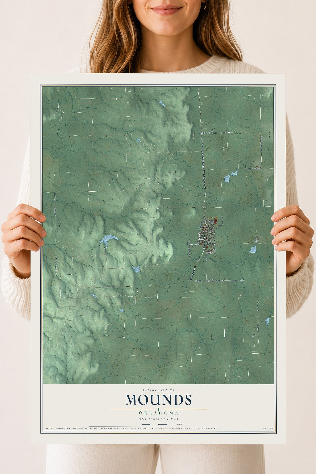 Map of Mounds, Oklahoma, 18 x 24 inch unframed archival matte print