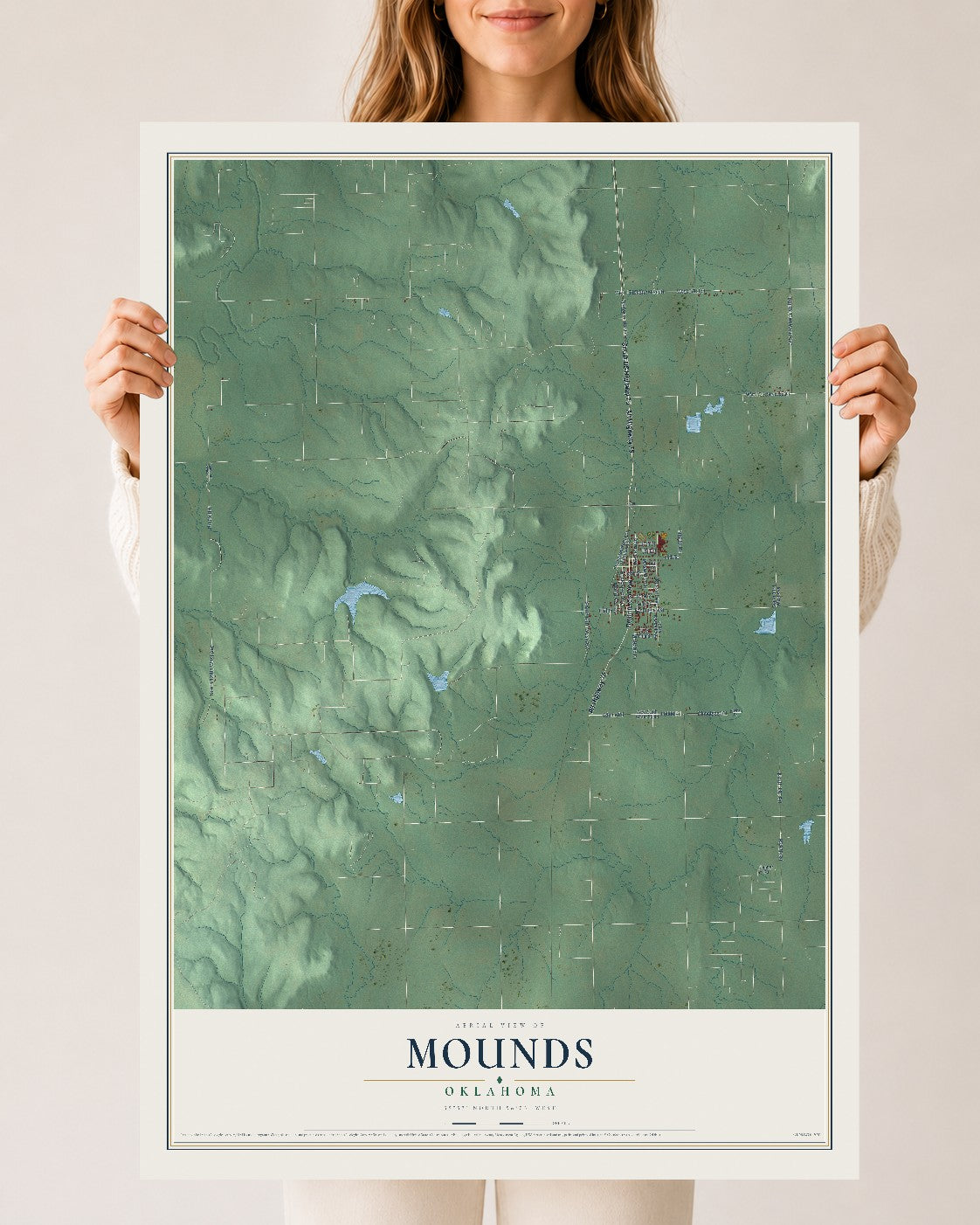 Map of Mounds, Oklahoma, 24 x 36 inch unframed archival matte print